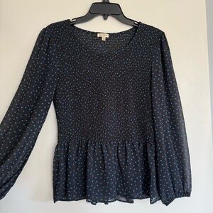Lily White Black Blouse with Blue Dots